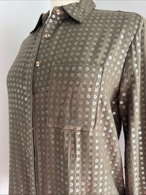 Maeve Sequin Embellished Button Up Blouse - Olive, Size S